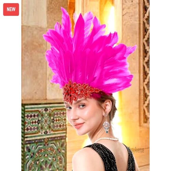Feather Headpiece with Rhinestones, Adjustable Elastic Headband for Cosplay main image 4